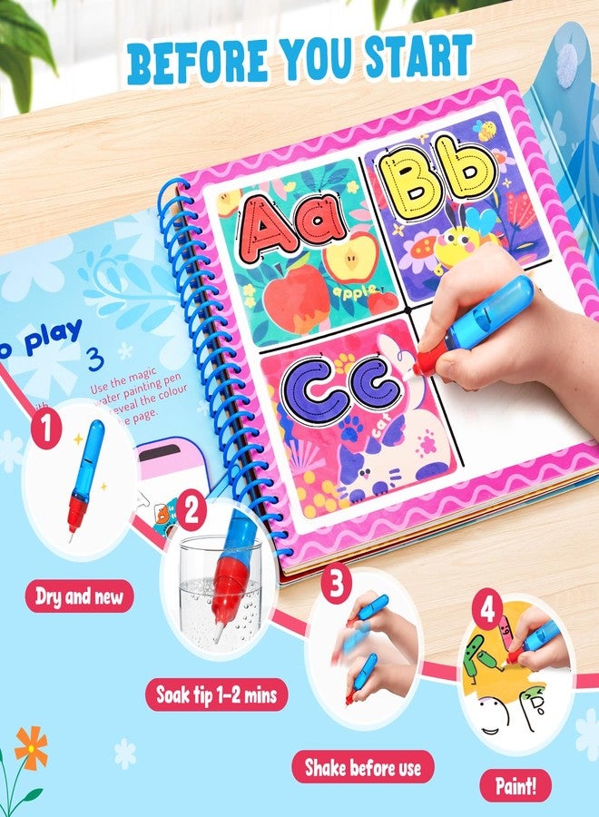 JoyCat كتاب تلوين حروف الأبجدية المائي من جوي كات للأطفال الصغار من 3 إلى 5 سنوات، قابل لإعادة الاستخدام، 14 صفحة أنشطة مع قلم مائي للرسم بدون فوضى، ألعاب تعليم الحروف الأبجدية لمرحلة ما قبل المدرسة، للأولاد والبنات الصغار - Image 2